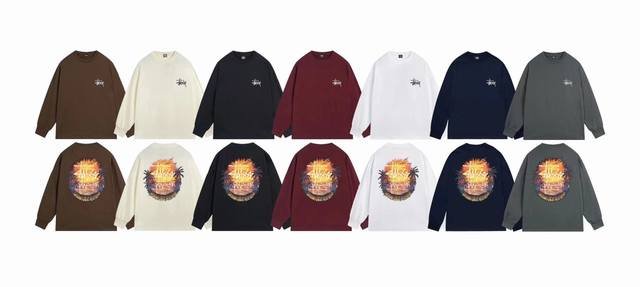 上新款号：S1054 STUSSY 斯图西 Stussy SS24 椰子树日落风景印花圆领tee情侣长袖T恤 原版打造 细节高控 -面料精选280g纯棉面料 手