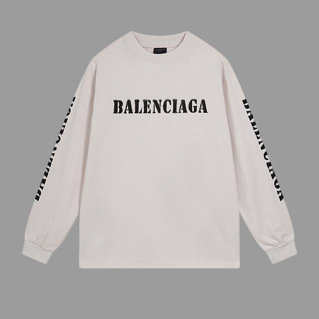 顶级版本 官网品质 巴黎 BALENCIAGA 24ss新款渐变模糊字母直喷印花做旧长袖 面料采用260g巴黎专用双纱*高克重1比1双纱罗纹 前后幅左右袖采用康