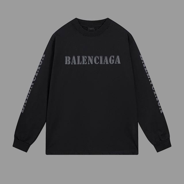 顶级版本 官网品质 巴黎 BALENCIAGA 24ss新款渐变模糊字母直喷印花做旧长袖 面料采用260g巴黎专用双纱*高克重1比1双纱罗纹 前后幅左右袖采用康