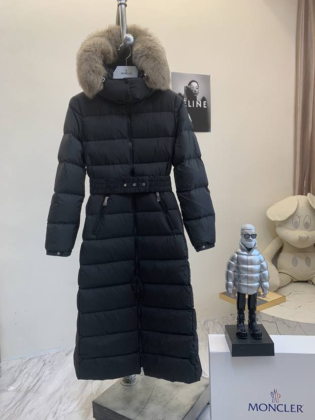 Moncler蒙口新款超长款毛领带帽羽绒服fudson行走的保暖被子