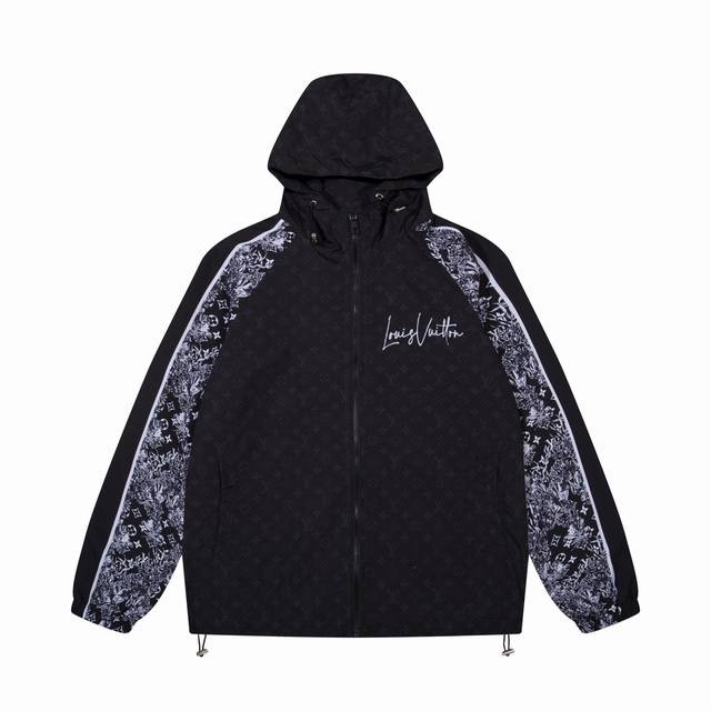 Louis Vuitton路易威登老花拼接连帽外套夹克 颜色：黑色 码数：M L XL XXL XXXL - 点击图像关闭