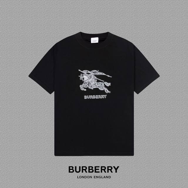 Burberry 巴宝莉] 2024FW短袖T恤 BBR经典战马刺绣 高端32s双纱260克面料 重磅面料 定制拉架罗纹同缸同染 三标齐全 男女同款 颜色：黑色