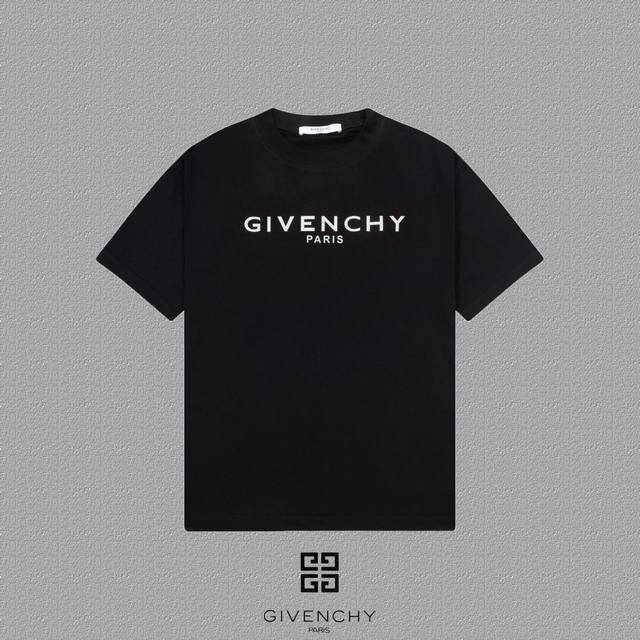 Givenchy 纪梵希] 2024FW短袖T恤 反光LOGO印花 高端32s双纱260克面料 重磅面料 定制拉架罗纹同缸同染 三标齐全 男女同款 颜色：黑色