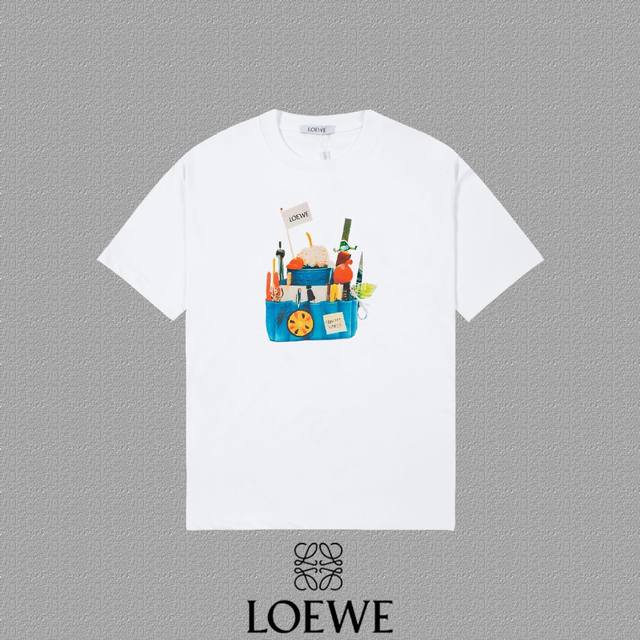 Loewe 罗意威] 2024FW短袖T恤 LOGO印花 高端32s双纱260克面料 重磅面料 定制拉架罗纹同缸同染 三标齐全 男女同款 颜色：黑色 白色 尺码