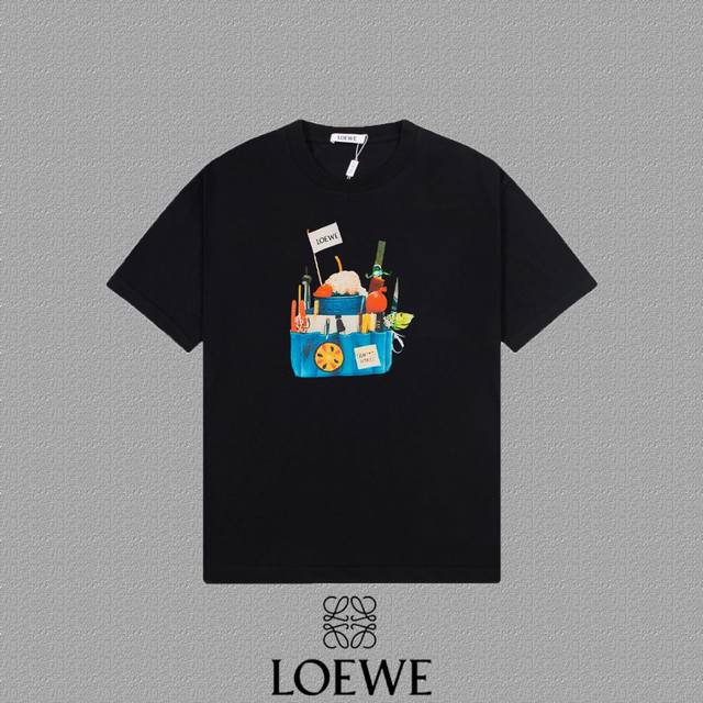 Loewe 罗意威] 2024FW短袖T恤 LOGO印花 高端32s双纱260克面料 重磅面料 定制拉架罗纹同缸同染 三标齐全 男女同款 颜色：黑色 白色 尺码