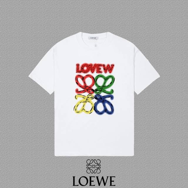 Loewe 罗意威] 2024FW短袖T恤 LOGO印花 高端32s双纱260克面料 重磅面料 定制拉架罗纹同缸同染 三标齐全 男女同款 颜色：黑色 白色 尺码