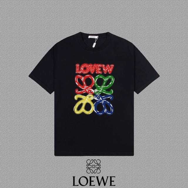 Loewe 罗意威] 2024FW短袖T恤 LOGO印花 高端32s双纱260克面料 重磅面料 定制拉架罗纹同缸同染 三标齐全 男女同款 颜色：黑色 白色 尺码