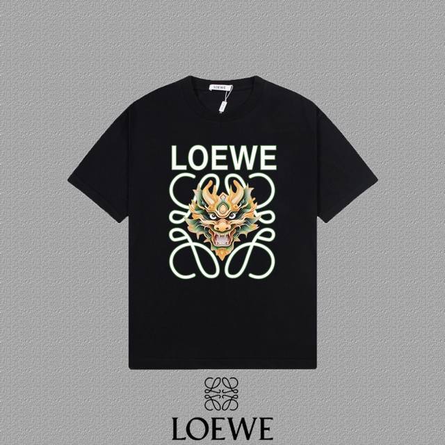 Loewe 罗意威] 2024FW短袖T恤 LOGO印花 高端32s双纱260克面料 重磅面料 定制拉架罗纹同缸同染 三标齐全 男女同款 颜色：黑色 白色 尺码