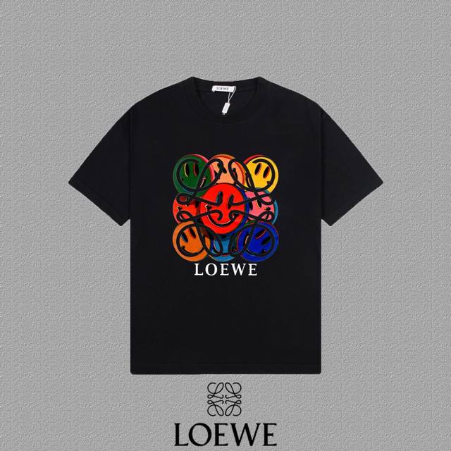 Loewe 罗意威] 2024FW短袖T恤 LOGO印花 高端32s双纱260克面料 重磅面料 定制拉架罗纹同缸同染 三标齐全 男女同款 颜色：黑色 白色 尺码