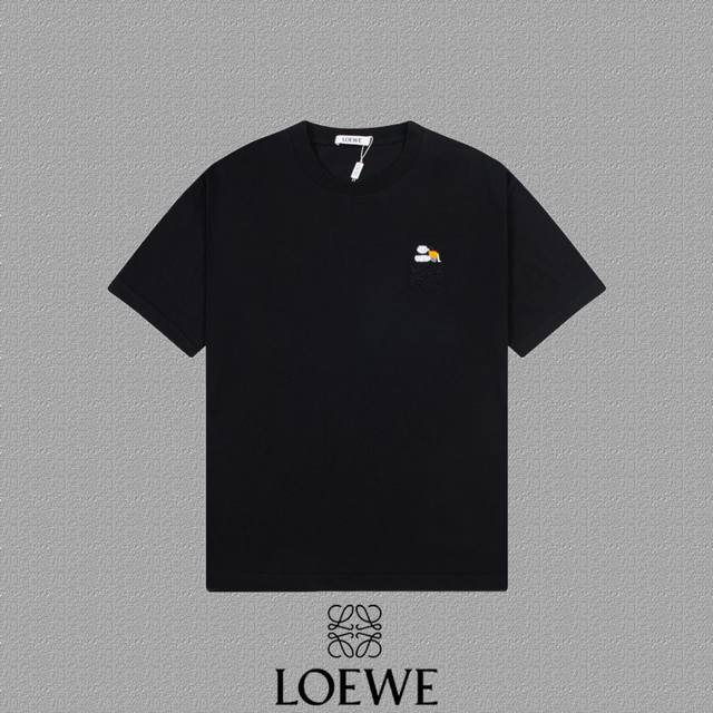 Loewe 罗意威] 2024FW短袖T恤 刺绣工艺 高端32s双纱260克面料 重磅面料 定制拉架罗纹同缸同染 三标齐全 男女同款 颜色：黑色 白色 尺码：S