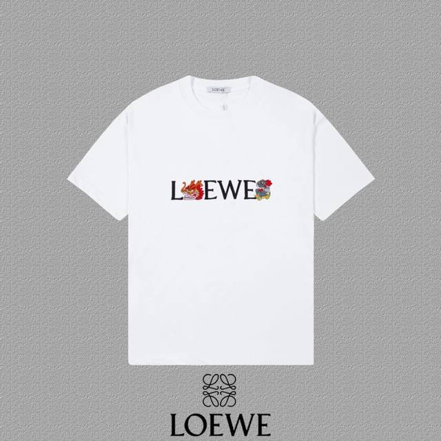 Loewe 罗意威] 2024FW短袖T恤 刺绣工艺 高端32s双纱260克面料 重磅面料 定制拉架罗纹同缸同染 三标齐全 男女同款 颜色：黑色 白色 尺码：S