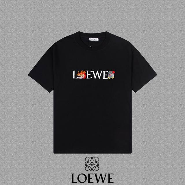 Loewe 罗意威] 2024FW短袖T恤 刺绣工艺 高端32s双纱260克面料 重磅面料 定制拉架罗纹同缸同染 三标齐全 男女同款 颜色：黑色 白色 尺码：S