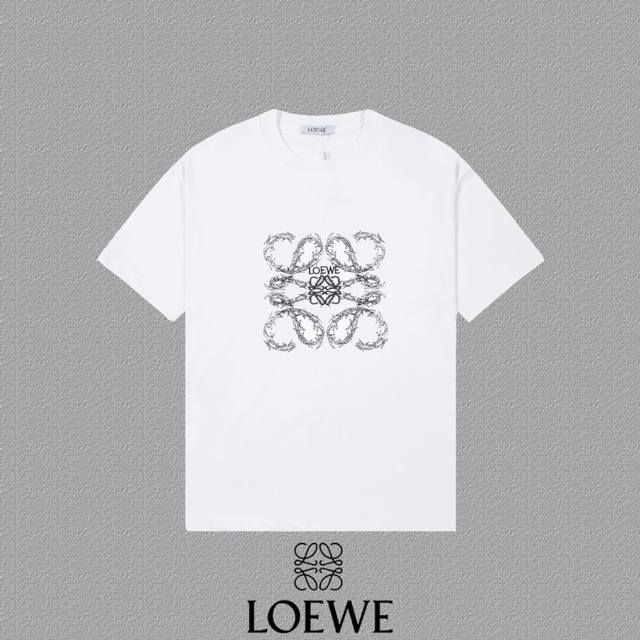 Loewe 罗意威] 2024FW短袖T恤 刺绣工艺 高端32s双纱260克面料 重磅面料 定制拉架罗纹同缸同染 三标齐全 男女同款 颜色：黑色 白色 尺码：S