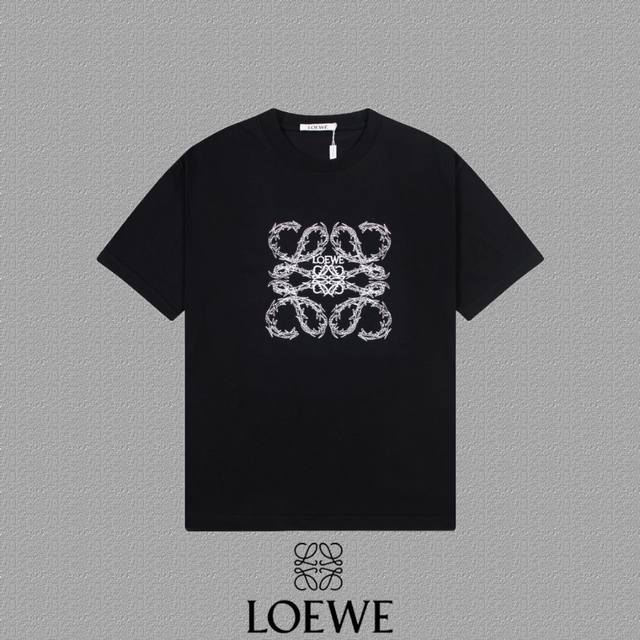 Loewe 罗意威] 2024FW短袖T恤 刺绣工艺 高端32s双纱260克面料 重磅面料 定制拉架罗纹同缸同染 三标齐全 男女同款 颜色：黑色 白色 尺码：S