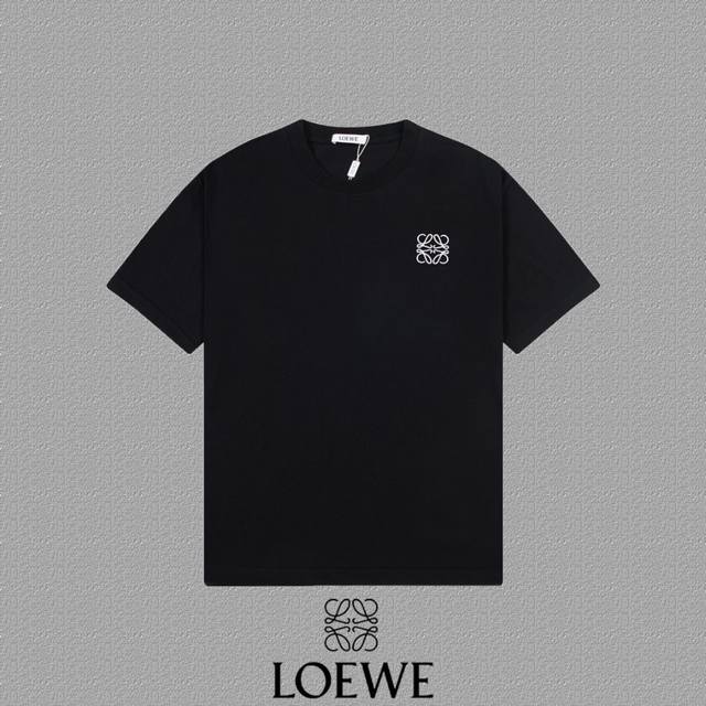 Loewe 罗意威] 2024FW短袖T恤 刺绣工艺 高端32s双纱260克面料 重磅面料 定制拉架罗纹同缸同染 三标齐全 男女同款 颜色：黑色 白色 尺码：X