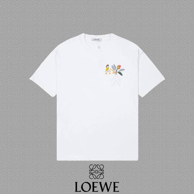 Loewe 罗意威] 2024FW短袖T恤 刺绣工艺 高端32s双纱260克面料 重磅面料 定制拉架罗纹同缸同染 三标齐全 男女同款 颜色：黑色 白色 尺码：S