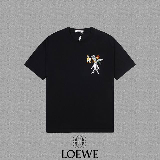 Loewe 罗意威] 2024FW短袖T恤 刺绣工艺 高端32s双纱260克面料 重磅面料 定制拉架罗纹同缸同染 三标齐全 男女同款 颜色：黑色 白色 尺码：S