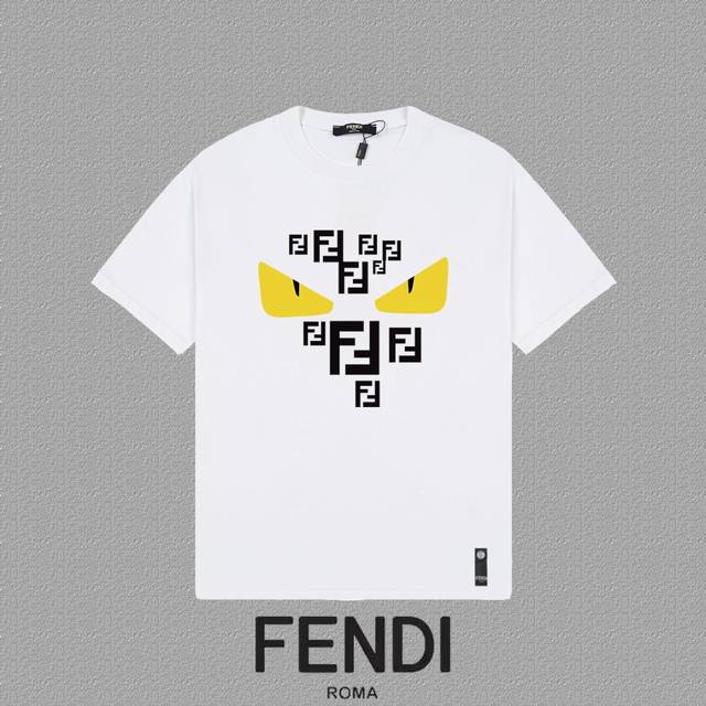 FENDI 芬迪] FW短袖T恤 LOGO印花 高端32s双纱260克面料 重磅面料 定制拉架罗纹同缸同染 三标齐全 男女同款 颜色：黑色 白色 尺码：XS S