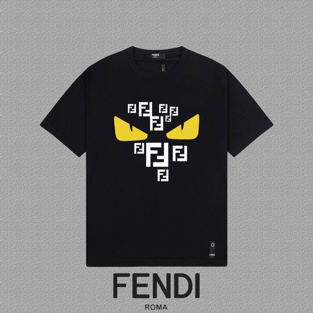 FENDI 芬迪] FW短袖T恤 LOGO印花 高端32s双纱260克面料 重磅面料 定制拉架罗纹同缸同染 三标齐全 男女同款 颜色：黑色 白色 尺码：XS S