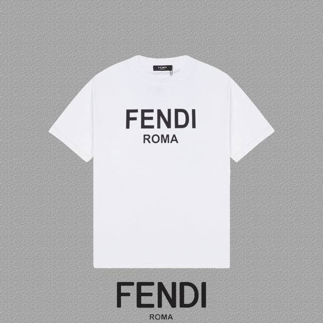 Fendi 芬迪] 2024FW短袖T恤 厚板LOGO印花 高端32s双纱260克面料 重磅面料 定制拉架罗纹同缸同染 三标齐全 男女同款 颜色：黑色 白色 尺