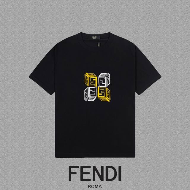 Fendi 芬迪] 2024FW短袖T恤 经典款刺绣字母 高端32s双纱260克面料 重磅面料 定制拉架罗纹同缸同染 三标齐全 男女同款 颜色：黑色 白色 尺码