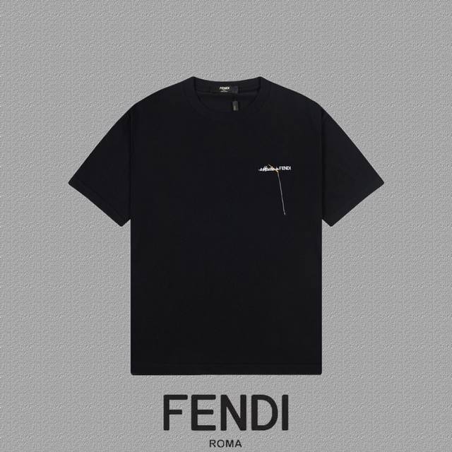 Fendi 芬迪] 2024FW短袖T恤 经典款刺绣字母 高端32s双纱260克面料 重磅面料 定制拉架罗纹同缸同染 三标齐全 男女同款 颜色：黑色 白色 尺码