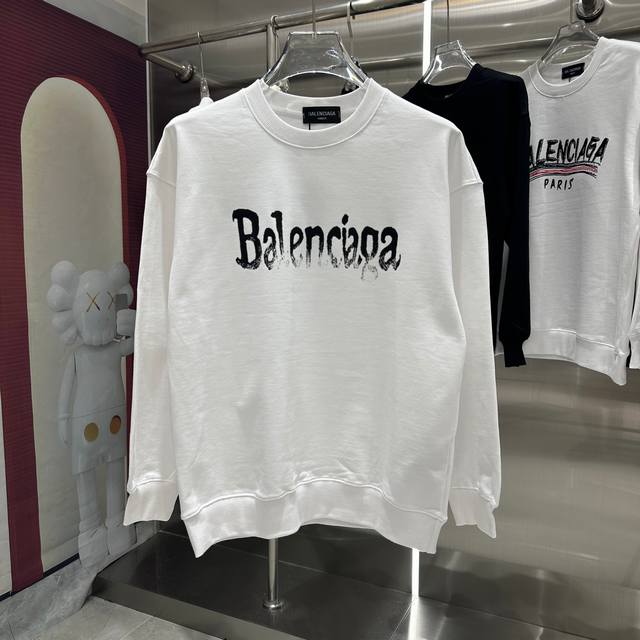 BAL 2024 秋冬新款 个性印花圆领卫衣 男女同款 S M L XL XXL 五个码 黑色 白色