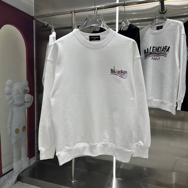 BAL 2024 秋冬新款 个性印花圆领卫衣 男女同款 S M L XL XXL 五个码 黑色 白色