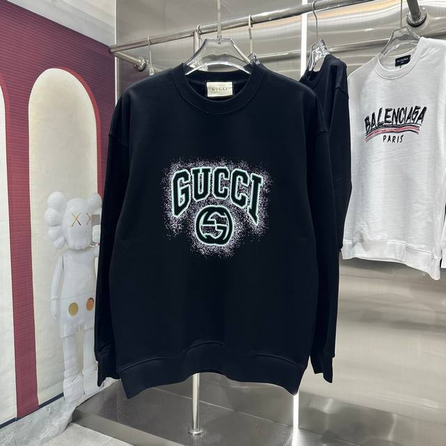 GUCCI 2024 秋冬新款 个性印花圆领卫衣 男女同款 S M L XL XXL 五个码 黑色 杏色