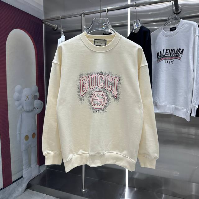 GUCCI 2024 秋冬新款 个性印花圆领卫衣 男女同款 S M L XL XXL 五个码 黑色 杏色