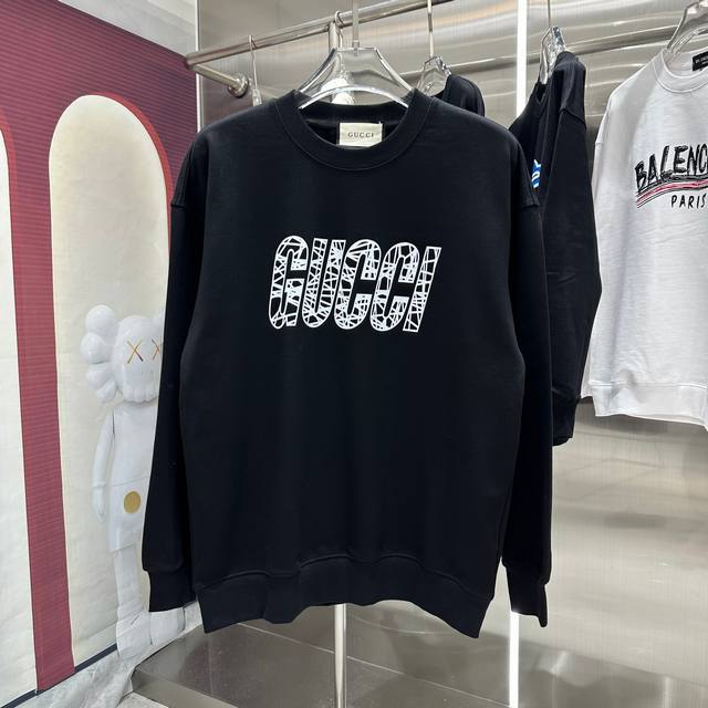 GUCCI 2024 秋冬新款 个性印花圆领卫衣 男女同款 S M L XL XXL 五个码 黑色 杏色