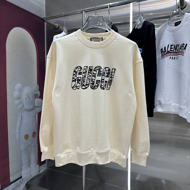 GUCCI 2024 秋冬新款 个性印花圆领卫衣 男女同款 S M L XL XXL 五个码 黑色 杏色