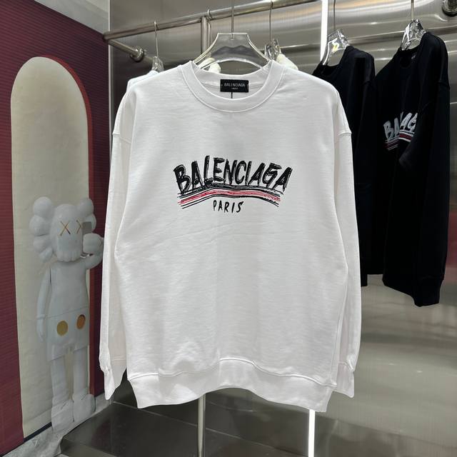 BAL 2024 秋冬新款 个性印花圆领卫衣 男女同款 S M L XL XXL 五个码 黑色 白色