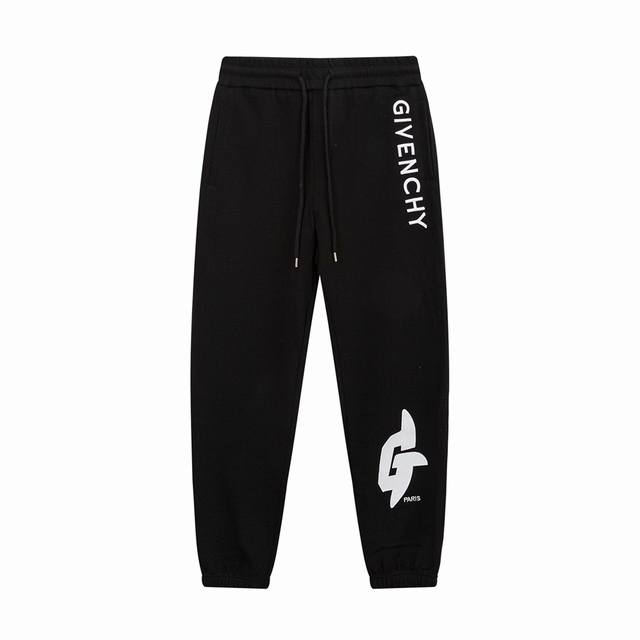 GIVENCHY 纪梵希 闪电字母LoGO刺绣长裤、高品质朱地棉复合、特别手感、超级质感 舒适柔软透气 休闲宽松版型 潮流男女同款 长裤 颜色：黑色 码数： X