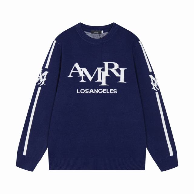 AMIRI 新款前幅字母logo字母提花圆领羊毛衫 颜色：绿色 蓝色 黑色 码数：S M L XL XXL