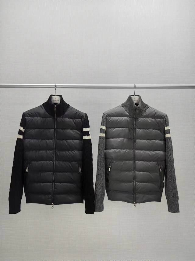 支持年后退换 特级版本 Moncler 蒙口 合身版型1 2 3 4 5 2024秋冬24新款男士羊毛针织拼接立领薄羽绒服 融合连帽羊毛外套，专柜五金打造精致工