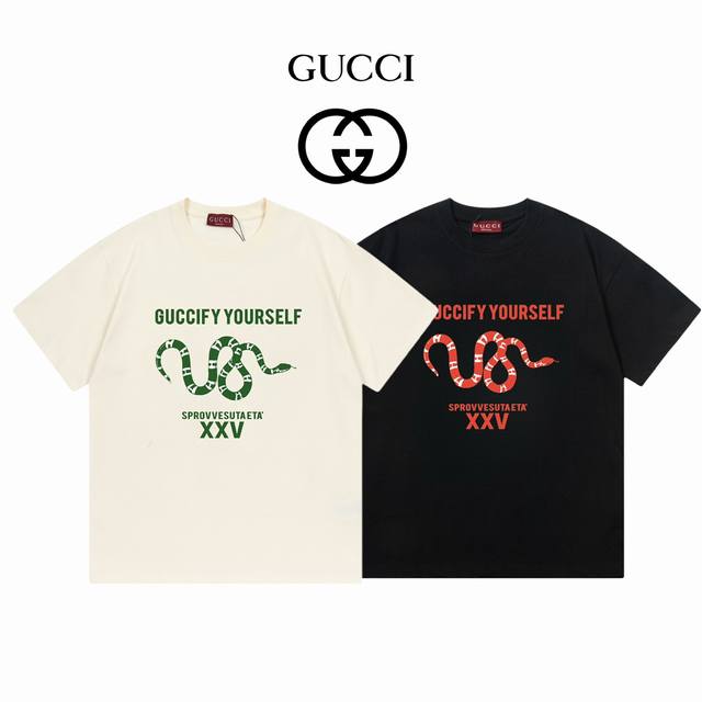 支持年后售后！ 。 Gucci古驰 新春蛇年限定短袖 双纱260克 ：黑色 杏色 ：Xs-L