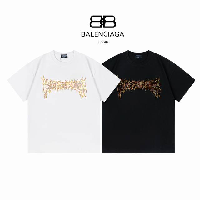 支持年后售后！ 。 Balenciaga巴黎世家 梵文火焰Logo短袖 双纱260克 ：黑白 ：Xs-L - 点击图像关闭