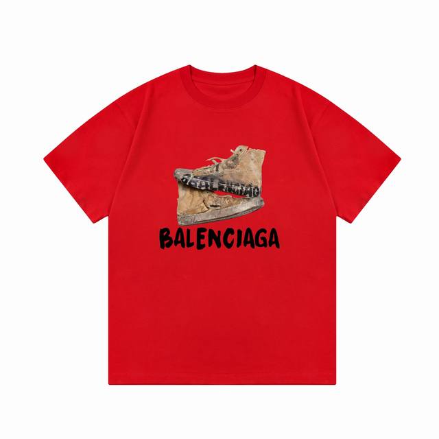 隔天到 Balenciaga 巴黎世家 做旧鞋子字母印花 Logo标识精致升级，灵感源自八十年代复古 原版面料 官方同款 短袖T恤 定制300克同缸染面料 手感 - 点击图像关闭