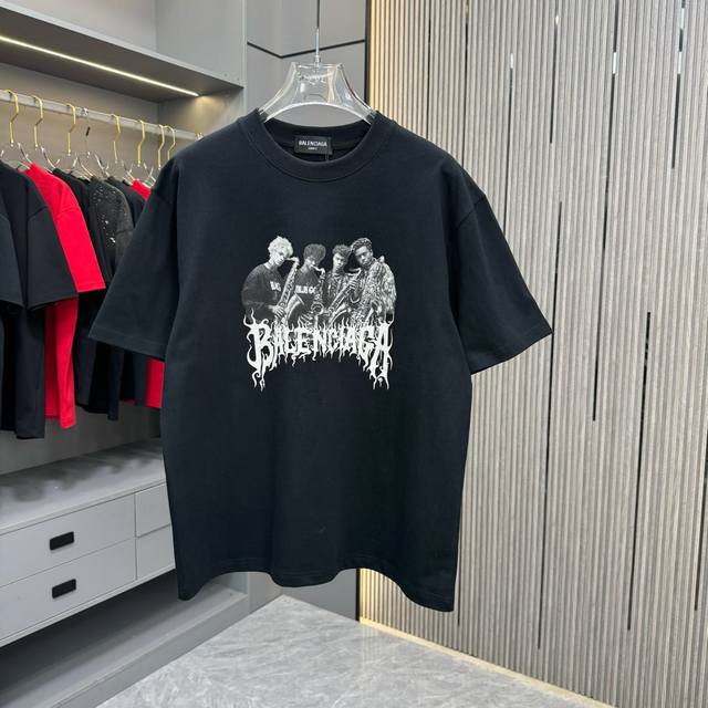 新款上市 25Fw320G重磅洗水磨破 Balenciag*巴黎世家 采用康力直喷工艺 情侣款短T 百看不腻的高级简约风格 高级气质穿搭 完美细节处理 经典Lo