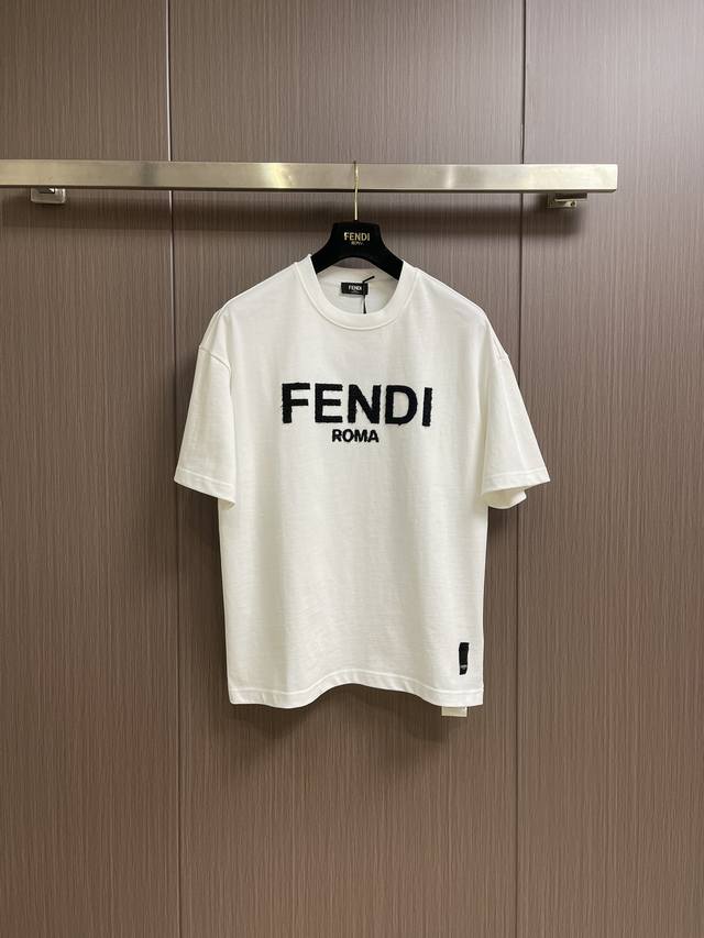 支持年后售后 Fendi 2025Ss胸前植绒字母春夏短袖T恤，棉质圆领短袖，男女同款植绒字母时尚套头圆领系列图案短袖，客供进口 ％全棉材质，手感柔和爽滑细腻，