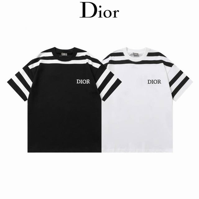 Dior 迪奥25Ss新品 260克圆领短袖T恤 条纹设计Cd47印花Logo 官方同步 高版本 高品质 时尚个性 百搭潮流 纯原品质 原版面料 吊牌 领标 水