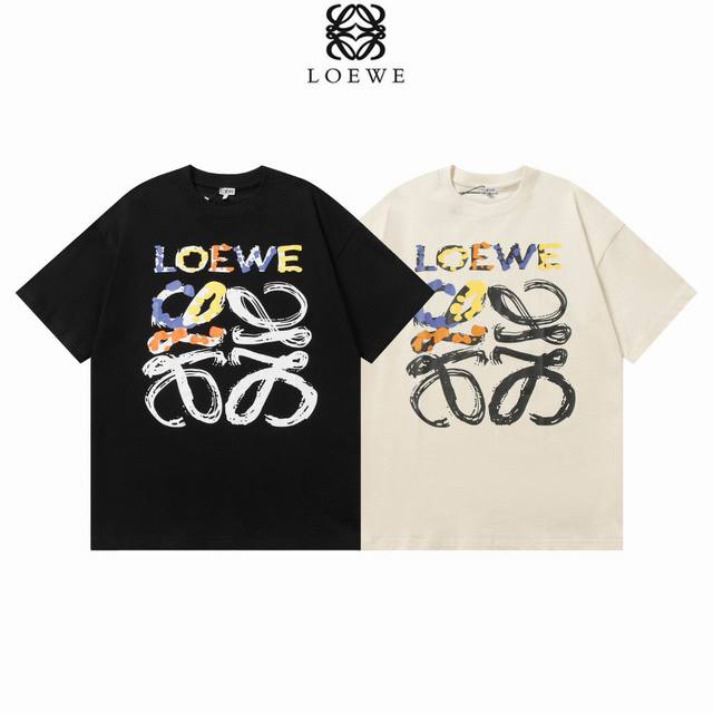 Ss早春新品 Loewe 罗意威 260克圆领短袖T恤 涂鸦彩绘字母Logo印花标识 官方同步 高版本 高品质 时尚个性 百搭潮流 纯原品质 原版面料 吊牌 领