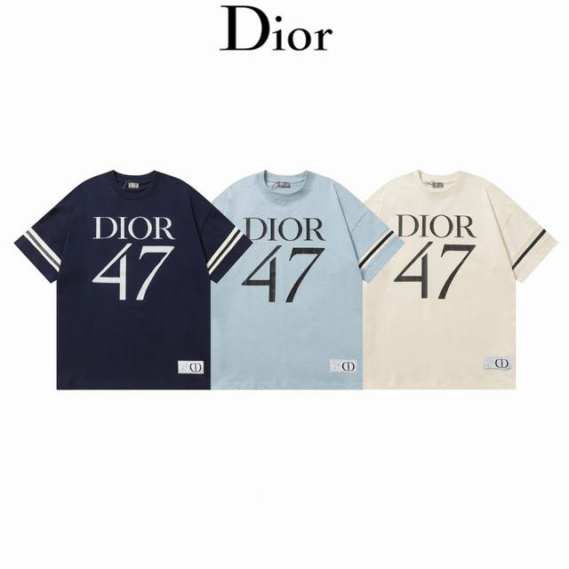 25Ss早春新品Dior 迪奥260克圆领短袖T恤 Cd47大Logo印花 拼接手袖设计 官方同步 高版本 高品质 时尚个性 百搭潮流 纯原品质 原版面料 吊牌