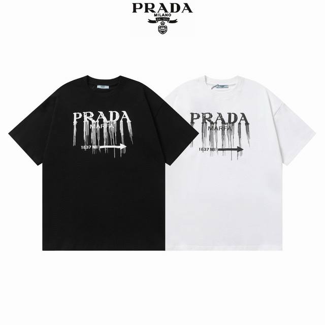 25Ss早春新品 Prada 普拉达 260克圆领短袖T恤 限定发泡字母Logo箭头印花标识 官方同步 高版本 高品质 时尚个性 百搭潮流 纯原品质 原版面料