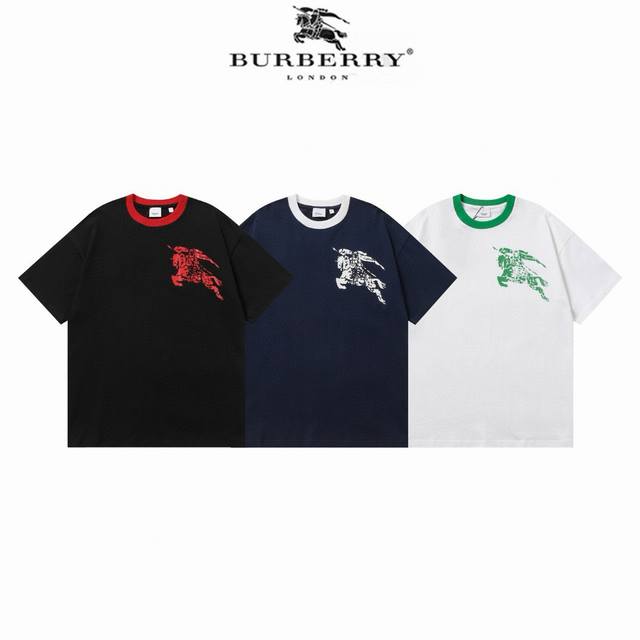 25Ss早春新品 Burberry 巴宝莉 红领直喷战马领部拼接 大Logo经典识标印花精致升级 灵感源自八十年代复古 原版面料 官方同款 短袖T恤 定制260