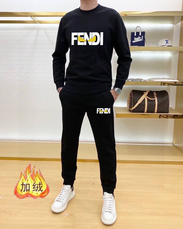 支持年后退换 直 品牌 Fendi 芬迪 加绒加厚 2024秋冬新品 ，明星最爱时装味休闲套装，干净利落剪裁 ，都市风十足 采用精品定制面料，内里保暖效果极佳，