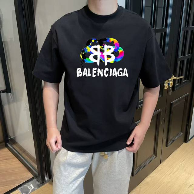 BALEN巴黎 25ss 大师亲手设计潮牌新品印花圆领短袖T恤 春夏最新砖柜同步 OS落肩版型 300克重全棉 时尚又个性 超级百搭好看的一款 男女都非常合适