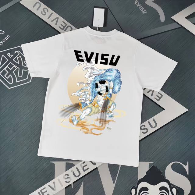 Evisu 福神2025新款印花T恤 高版本高品质采用纯棉双纱300克面料 男女同款 这件T恤剪裁宽松版形。 颜色，黑色S-XXL，白色S-XXL，灰色M-XX