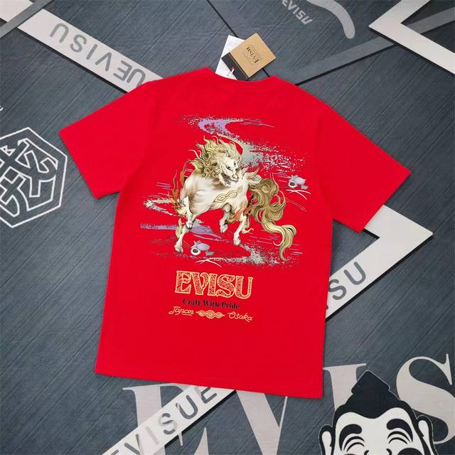 Evisu 福神2025新款印花T恤 高版本高品质采用纯棉双纱300克面料 男女同款 这件T恤剪裁宽松版形。 颜色，黑色S-XXL，白色S-XXL，灰色M-XX